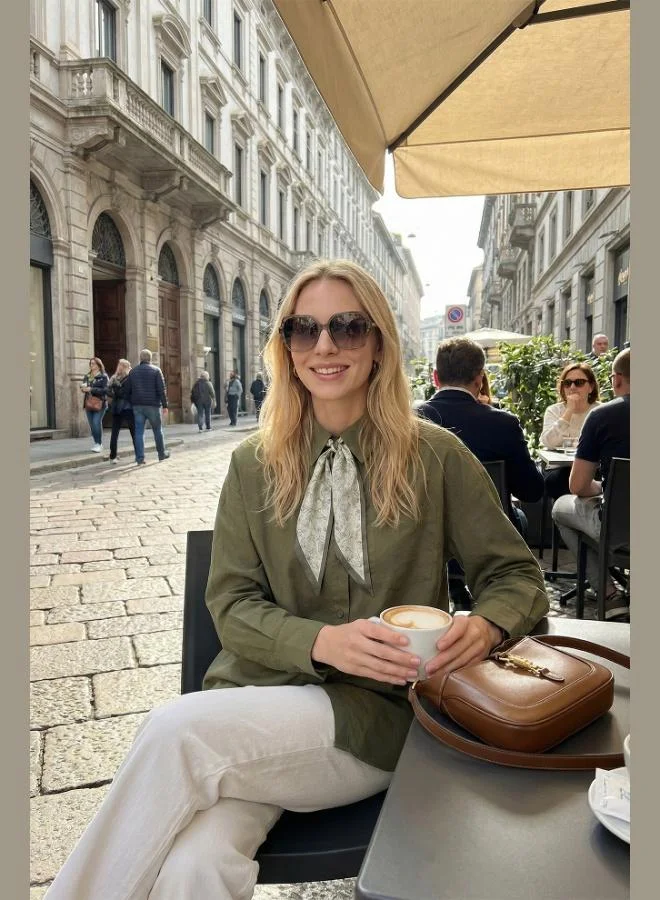 Lela Lela Relaxed Fit Classic Collar Shirt With Scarf Detail And Chest Pocket, Women'S Shirt 6925427